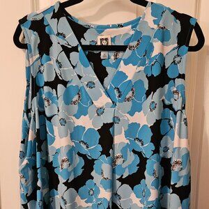 NWOT Anne Klein V Neck Floral Sleeveless Blouse Size 2X